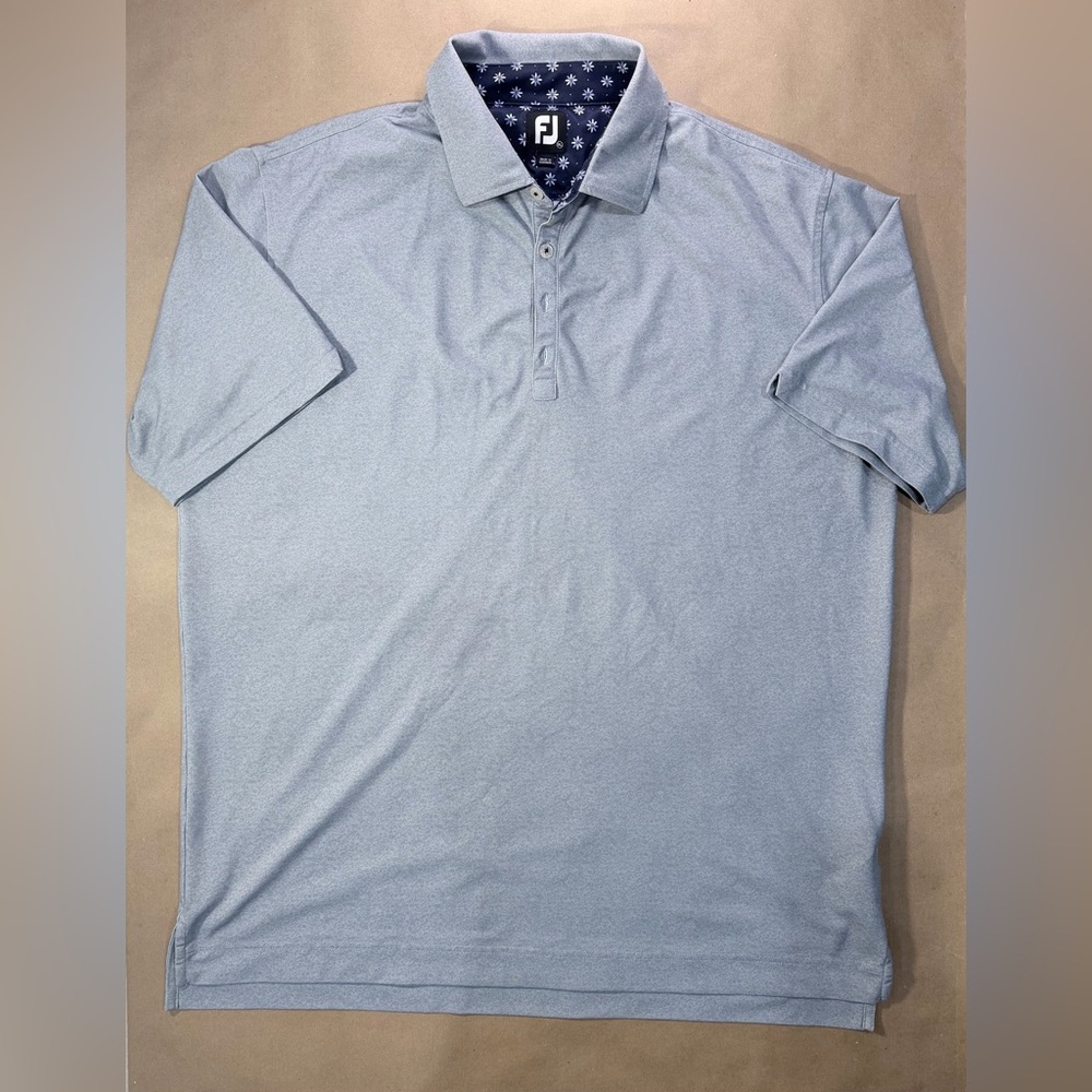 FootJoy Performance Golf Polo Men’s XL – Gray Stretch Shirt w/ Floral Collar